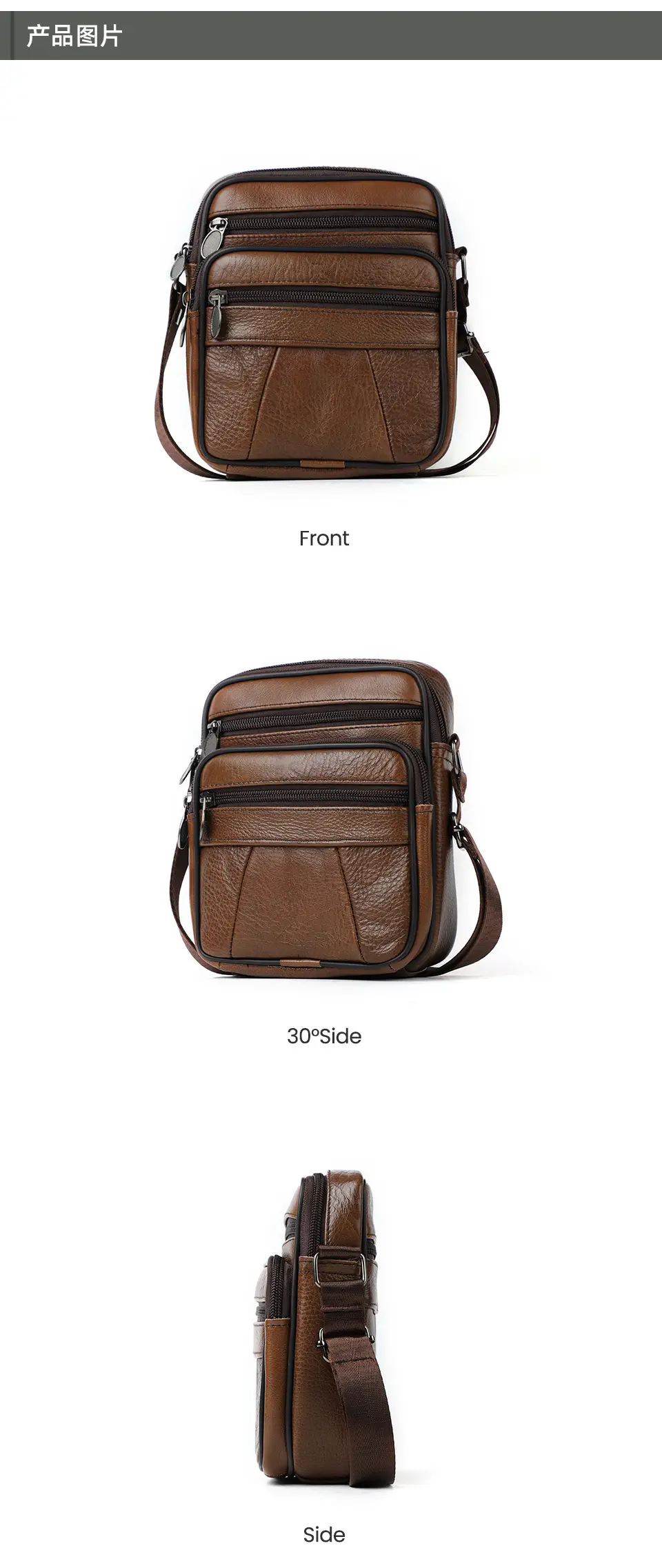 Men's Genuine Leather Crossbody Bag Brown Business Commuter — feature 8