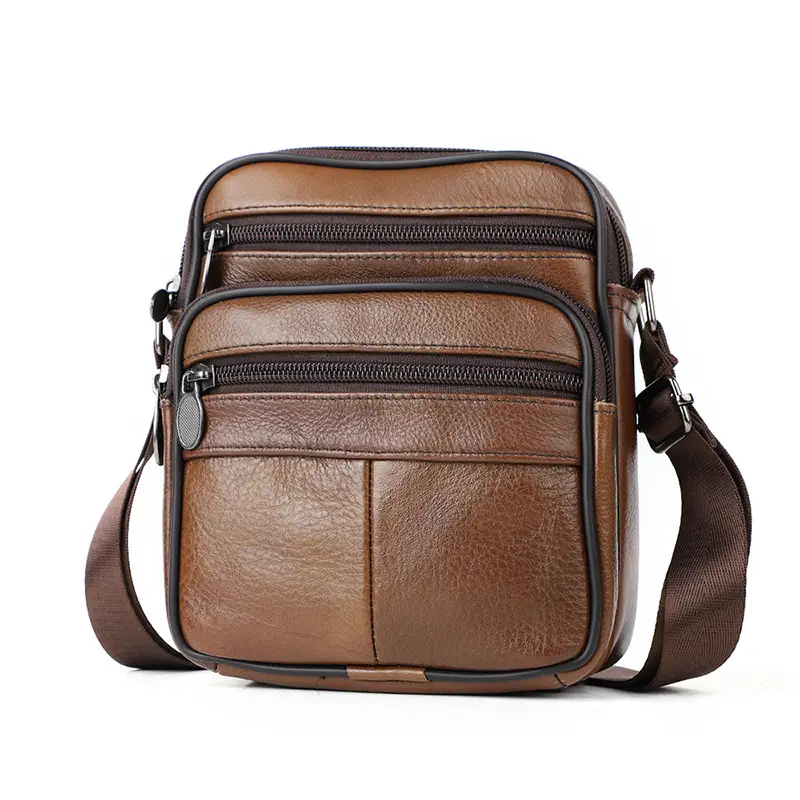 Men's Genuine Leather Crossbody Bag Brown Business Commuter - Image 2