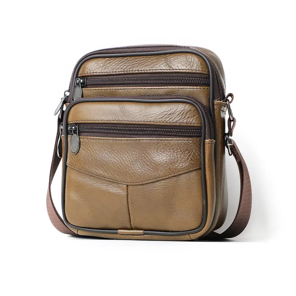 Men's Genuine Leather Crossbody Bag Brown Business Commuter - Image 4