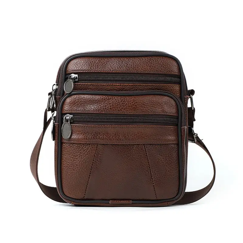 Men's Genuine Leather Crossbody Bag Brown Business Commuter - Image 7