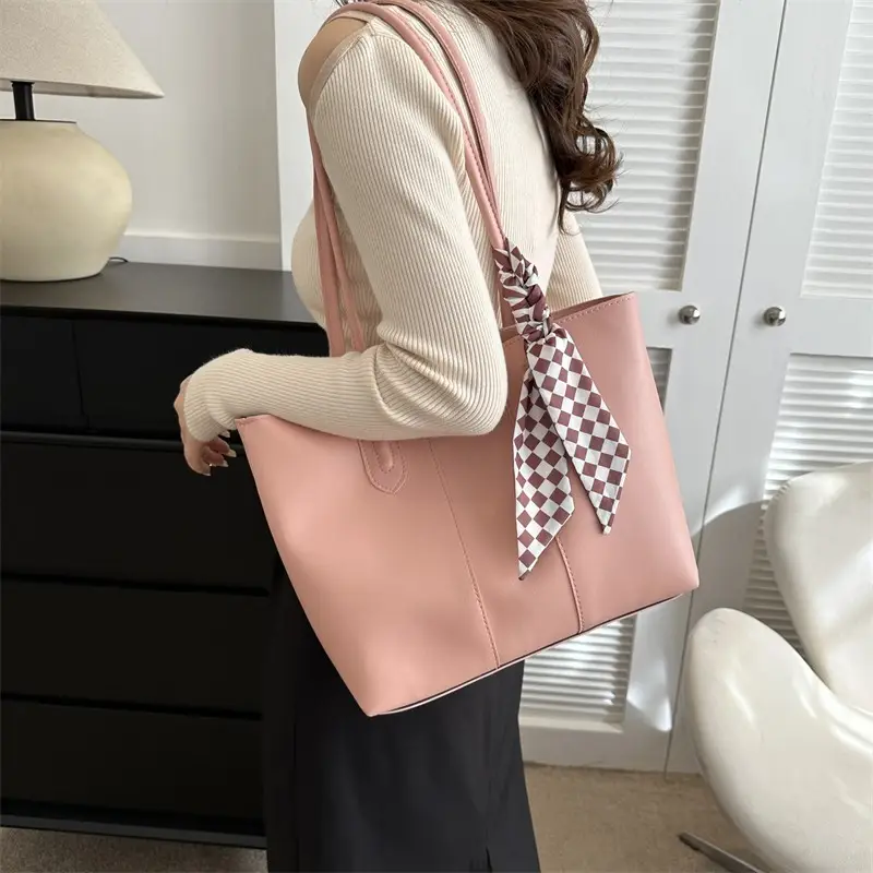 Women's White Silk Scarf Tote Bag with Bow Decor - Image 7