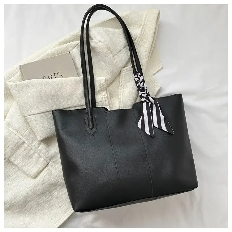 Women's White Silk Scarf Tote Bag with Bow Decor — feature 11