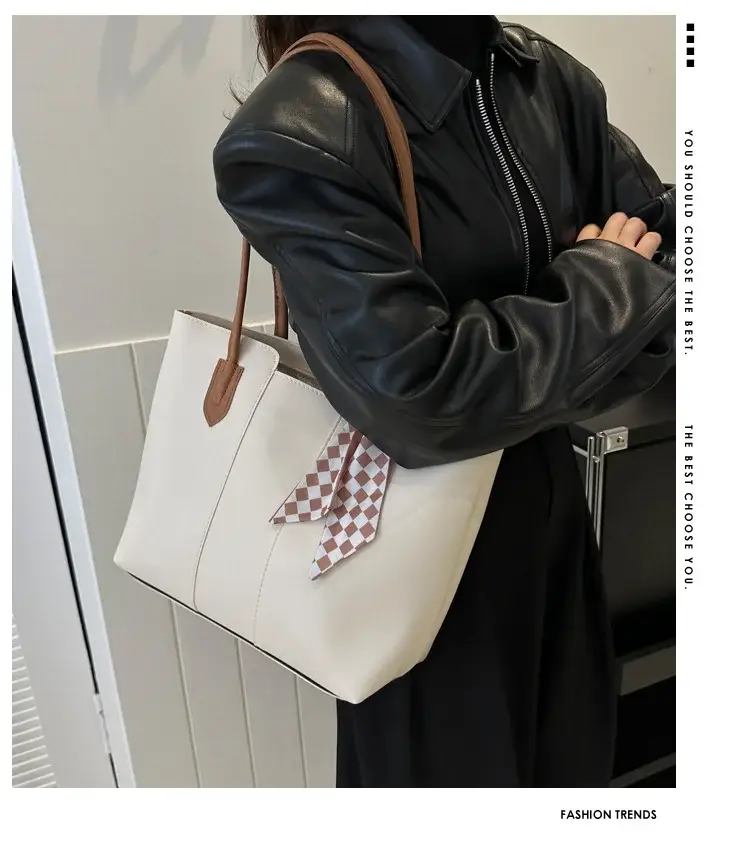 Women's White Silk Scarf Tote Bag with Bow Decor — feature 12