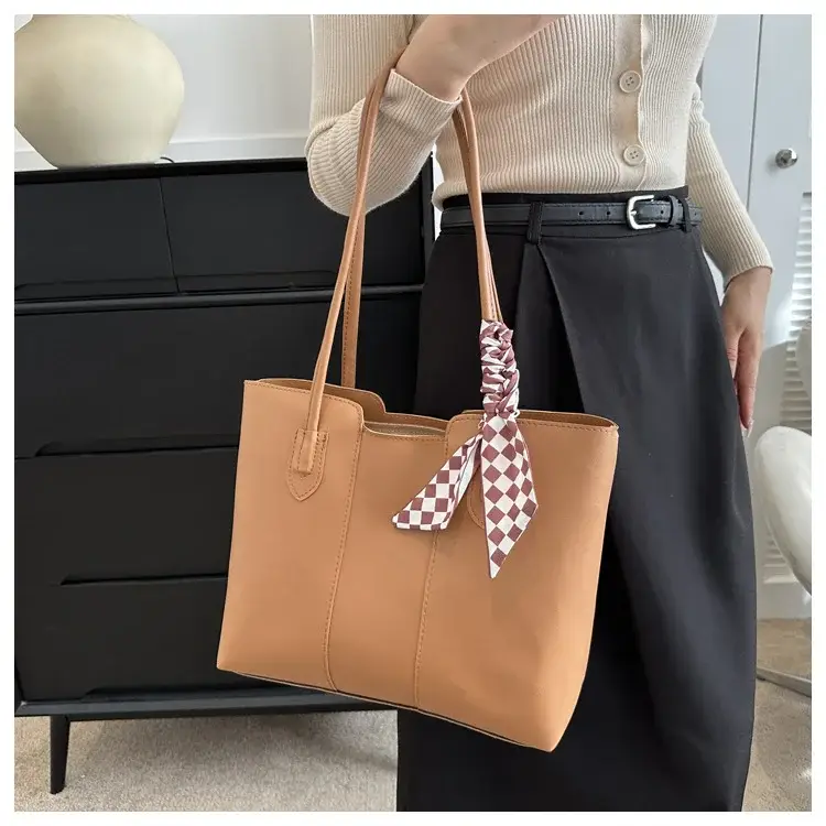 Women's White Silk Scarf Tote Bag with Bow Decor — feature 13