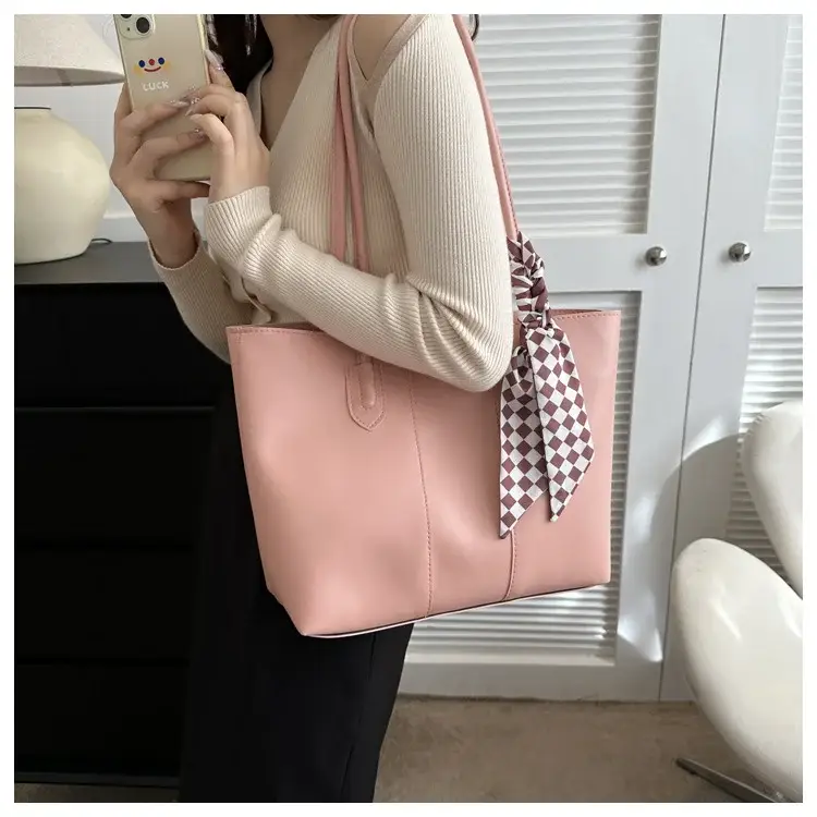 Women's White Silk Scarf Tote Bag with Bow Decor — feature 14