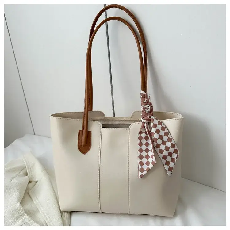 Women's White Silk Scarf Tote Bag with Bow Decor — feature 15