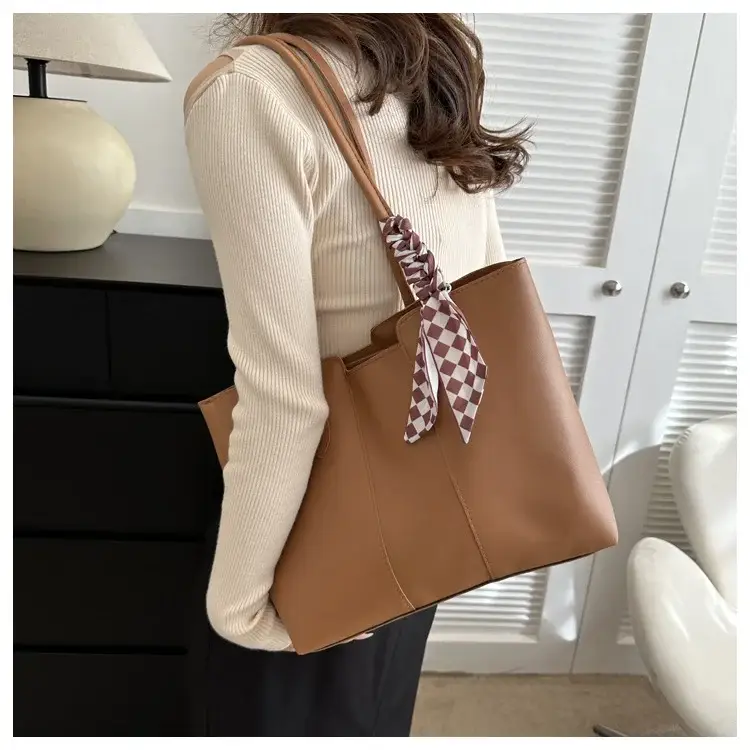 Women's White Silk Scarf Tote Bag with Bow Decor — feature 18
