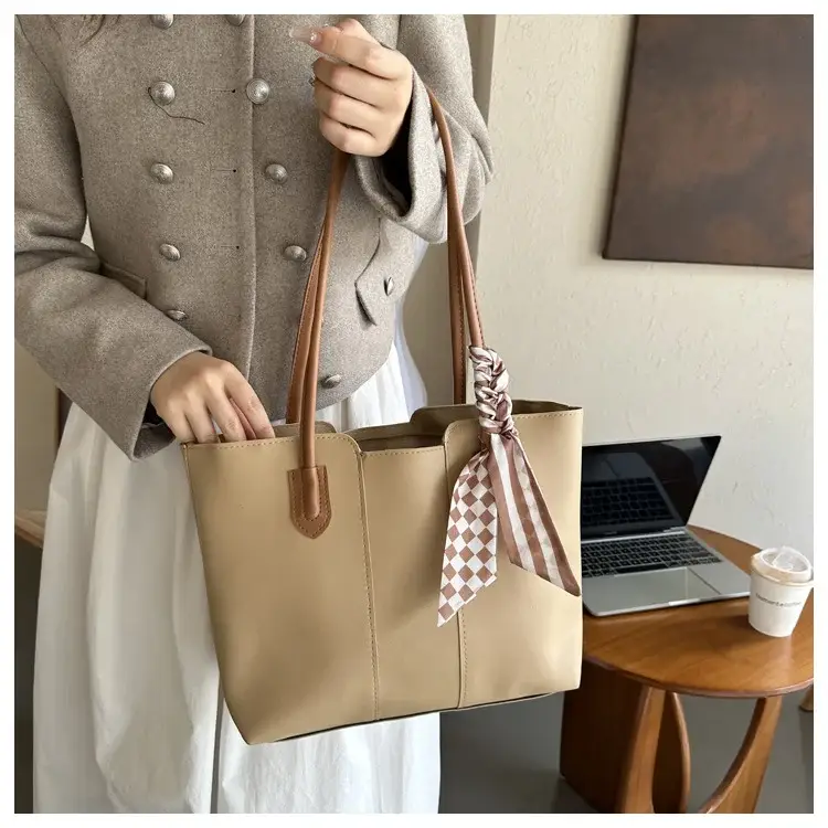 Women's White Silk Scarf Tote Bag with Bow Decor — feature 20