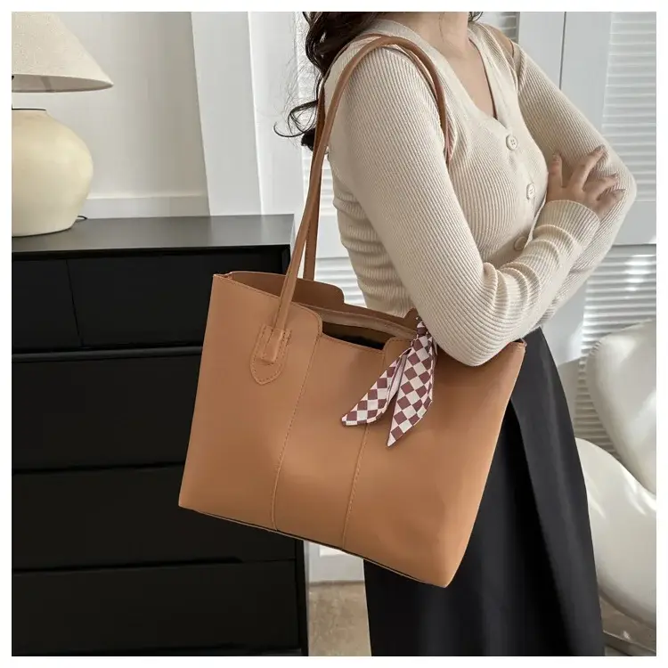 Women's White Silk Scarf Tote Bag with Bow Decor — feature 22