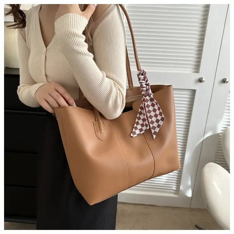 Women's White Silk Scarf Tote Bag with Bow Decor — feature 26