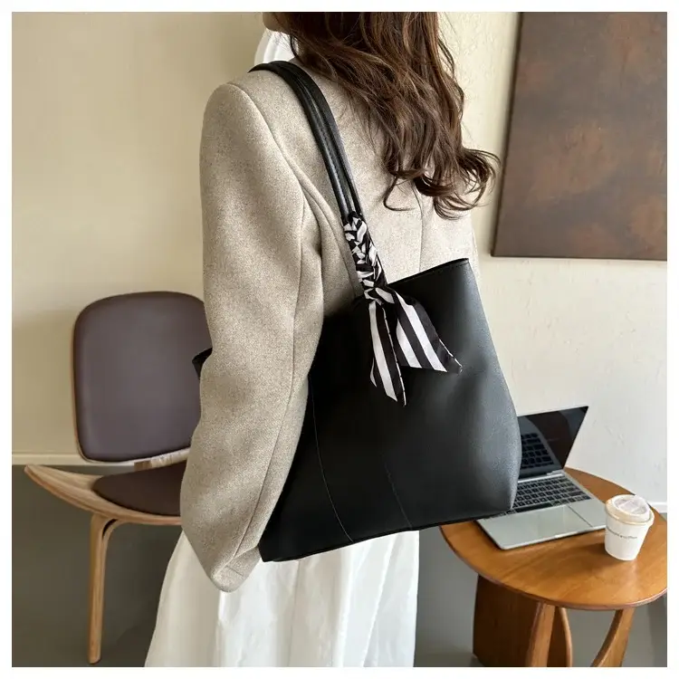 Women's White Silk Scarf Tote Bag with Bow Decor — feature 27