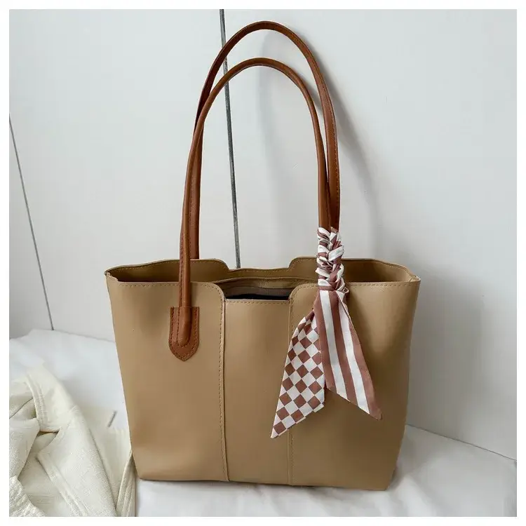 Women's White Silk Scarf Tote Bag with Bow Decor — feature 29