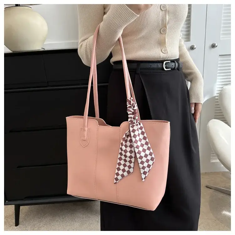Women's White Silk Scarf Tote Bag with Bow Decor — feature 30