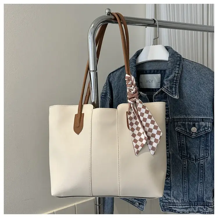 Women's White Silk Scarf Tote Bag with Bow Decor — feature 31