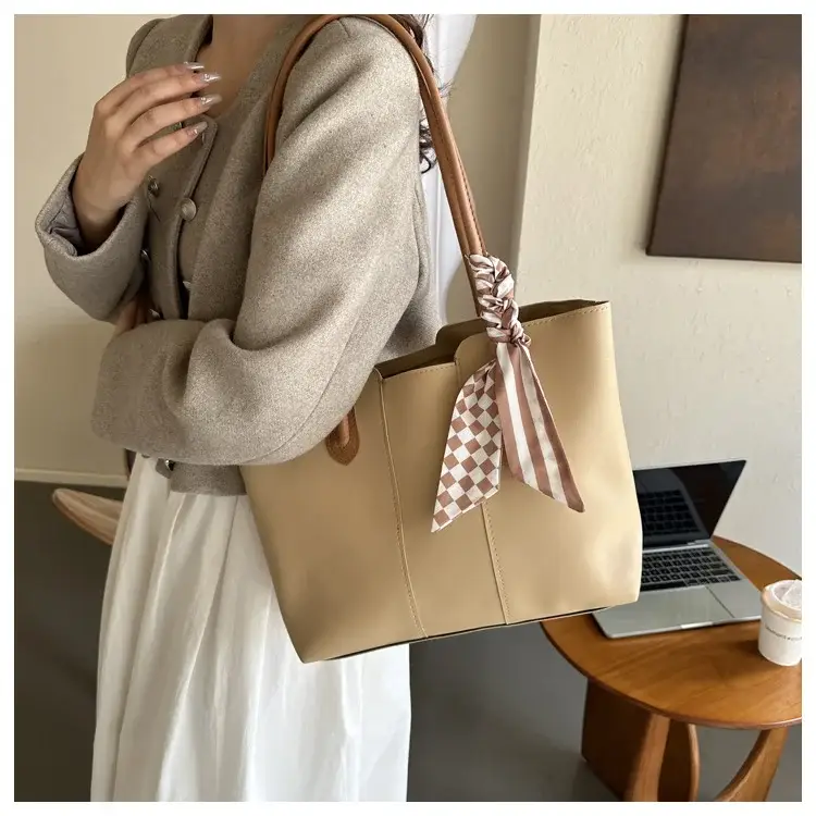 Women's White Silk Scarf Tote Bag with Bow Decor — feature 32