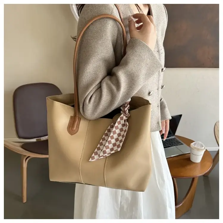 Women's White Silk Scarf Tote Bag with Bow Decor — feature 34