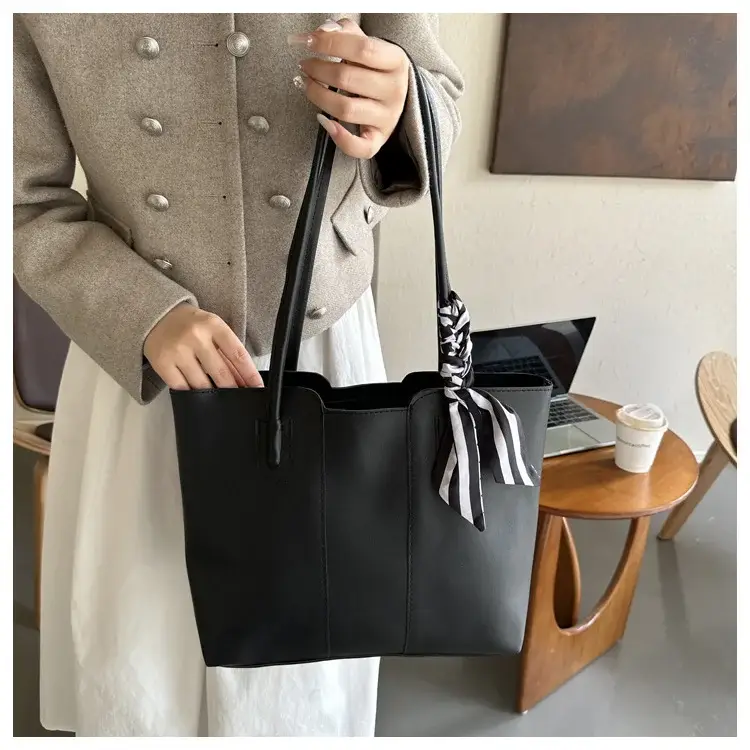Women's White Silk Scarf Tote Bag with Bow Decor — feature 35
