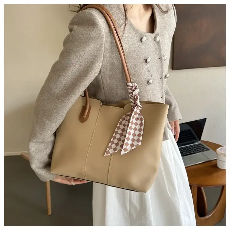 Women's White Silk Scarf Tote Bag with Bow Decor — feature 37