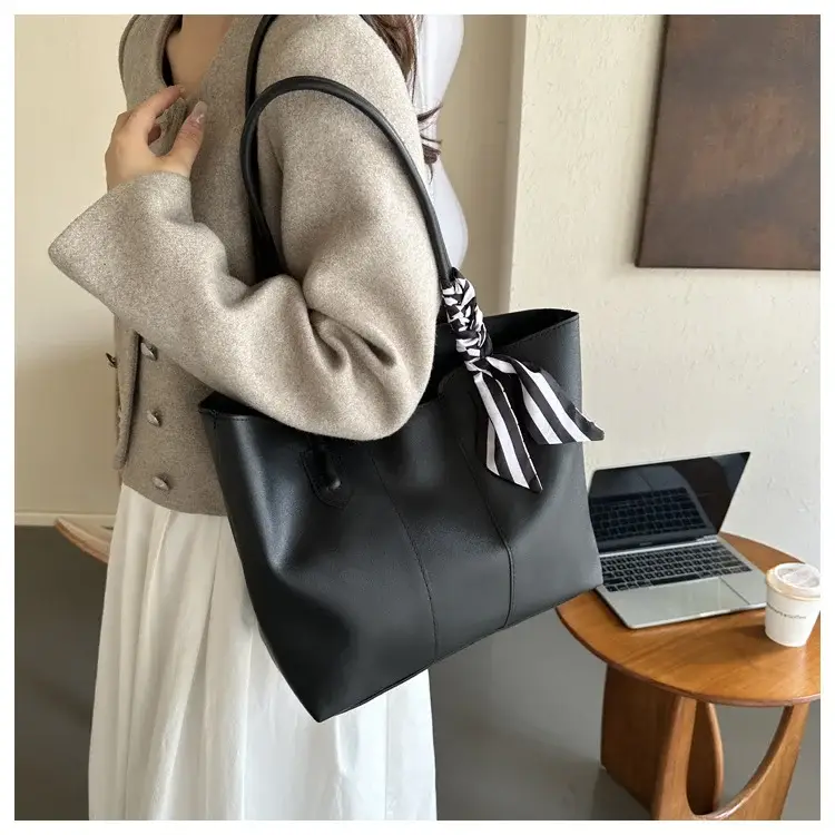 Women's White Silk Scarf Tote Bag with Bow Decor — feature 38