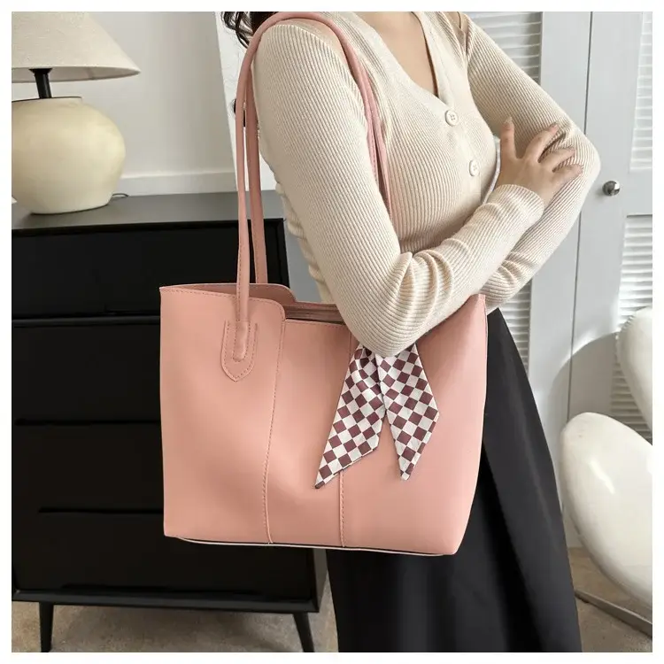 Women's White Silk Scarf Tote Bag with Bow Decor — feature 42
