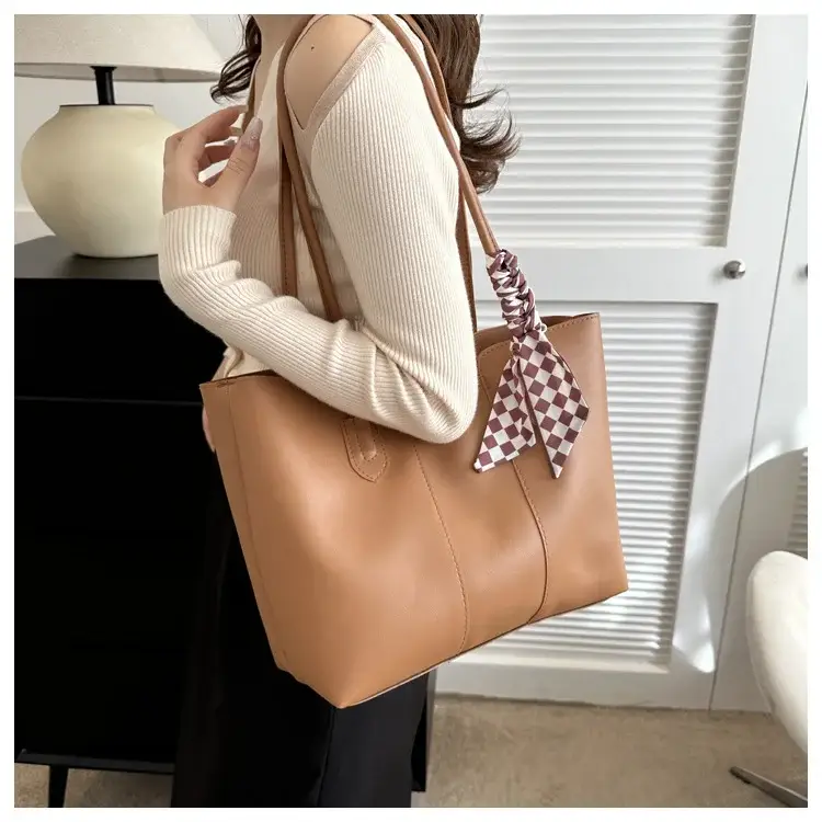 Women's White Silk Scarf Tote Bag with Bow Decor — feature 43