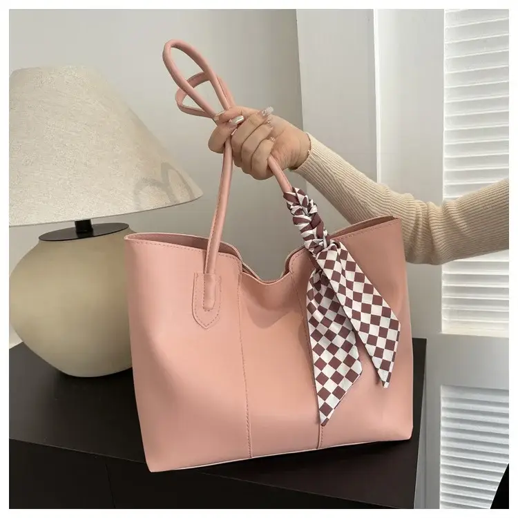 Women's White Silk Scarf Tote Bag with Bow Decor — feature 44