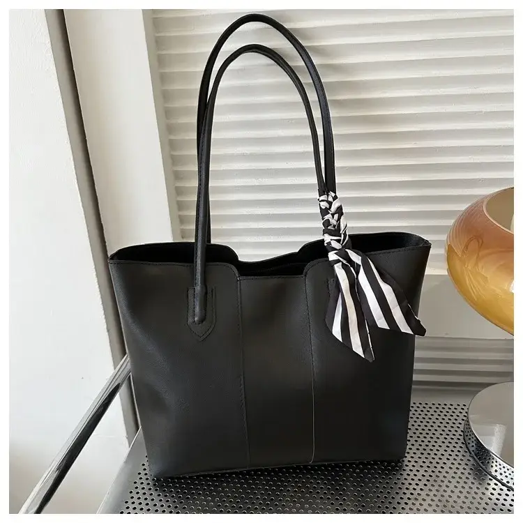 Women's White Silk Scarf Tote Bag with Bow Decor — feature 45