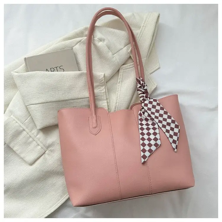 Women's White Silk Scarf Tote Bag with Bow Decor — feature 46