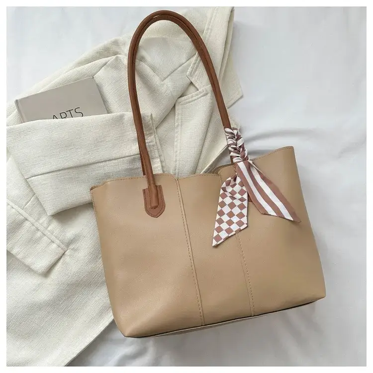 Women's White Silk Scarf Tote Bag with Bow Decor — feature 47
