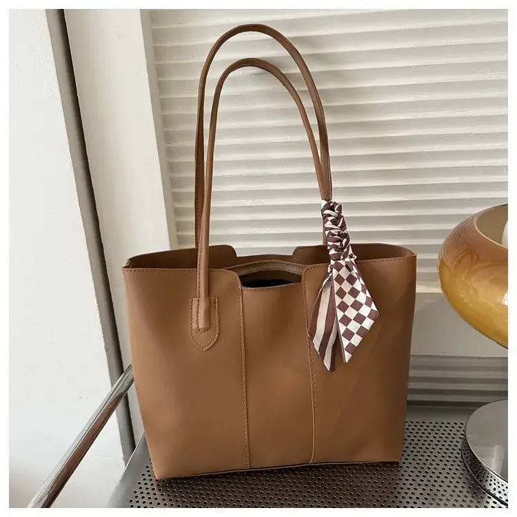 Women's White Silk Scarf Tote Bag with Bow Decor — feature 49