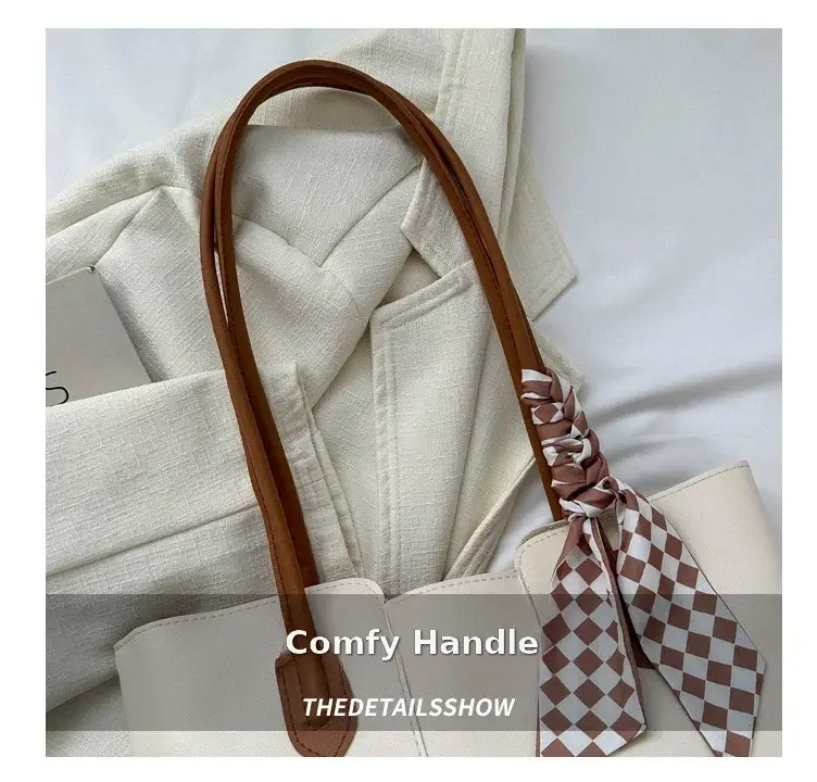 Women's White Silk Scarf Tote Bag with Bow Decor — feature 6