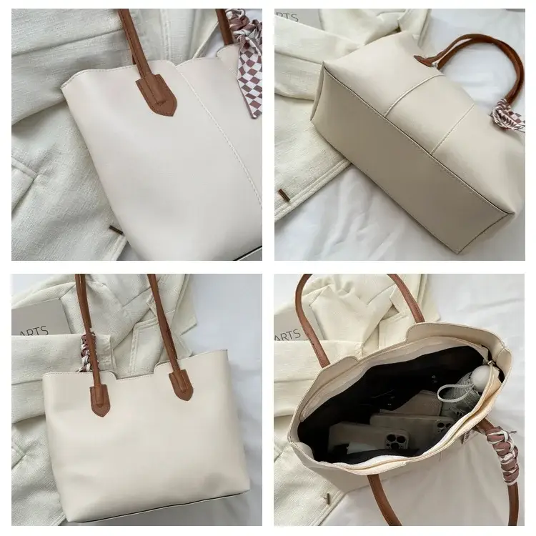 Women's White Silk Scarf Tote Bag with Bow Decor — feature 7