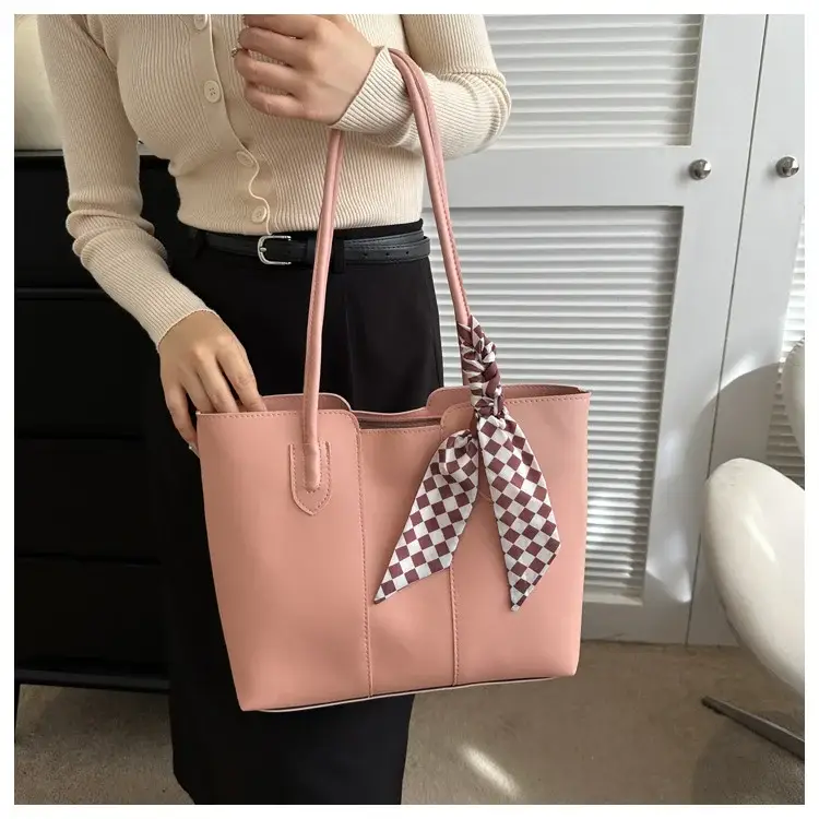 Women's White Silk Scarf Tote Bag with Bow Decor — feature 8