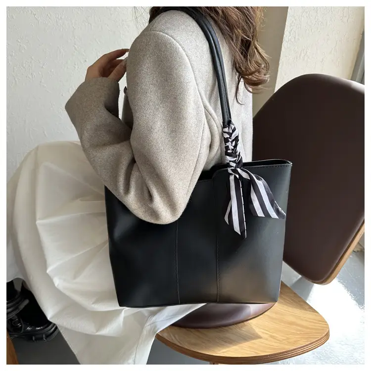 Women's White Silk Scarf Tote Bag with Bow Decor - Image 2