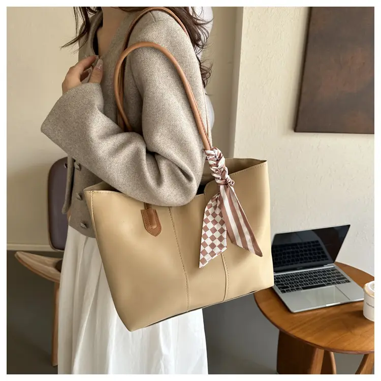 Women's White Silk Scarf Tote Bag with Bow Decor - Image 3