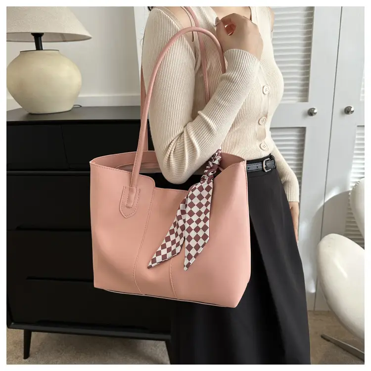 Women's White Silk Scarf Tote Bag with Bow Decor - Image 4