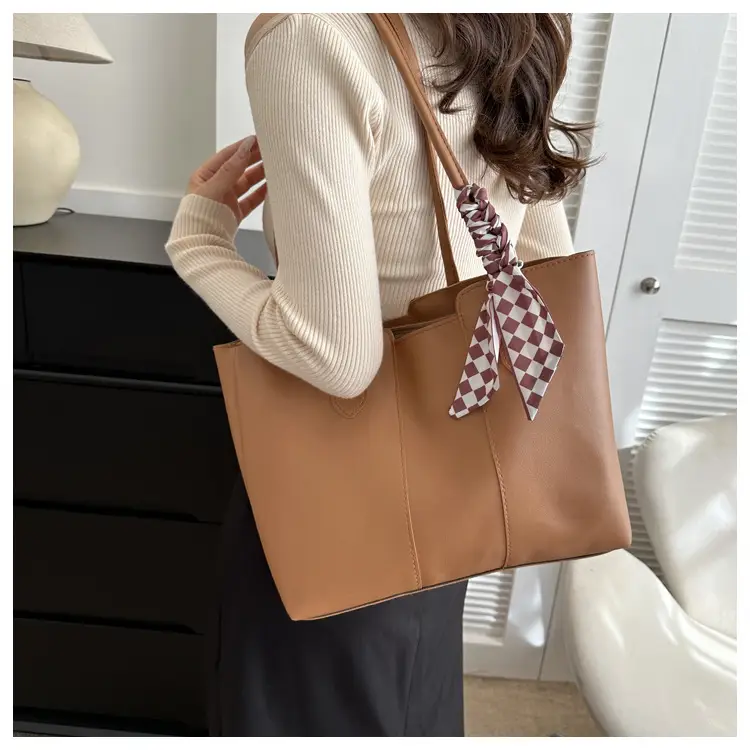 Women's White Silk Scarf Tote Bag with Bow Decor - Image 5
