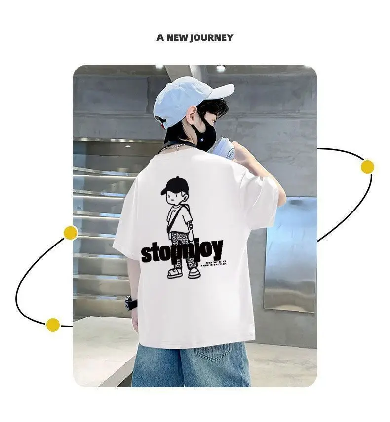 Boys Cotton T-shirt Yellow Cartoon Print Middle Large — feature 8