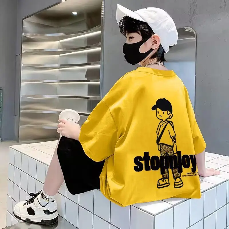 Boys Cotton T-shirt Yellow Cartoon Print Middle Large - Image 3