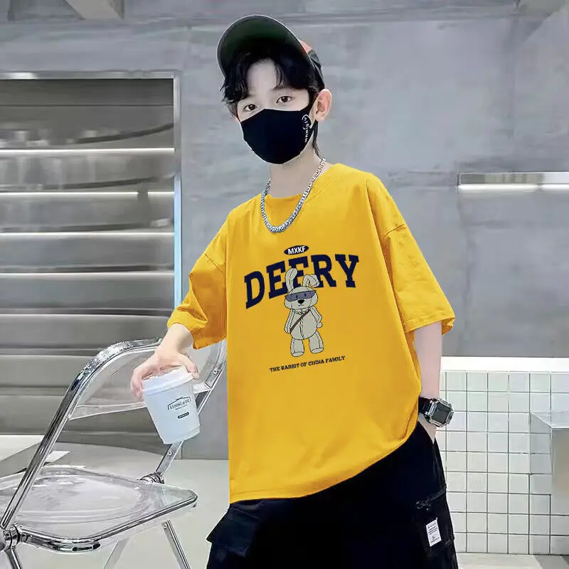 Boys Cotton Printed T-Shirt Yellow Loose Summer - Image 10