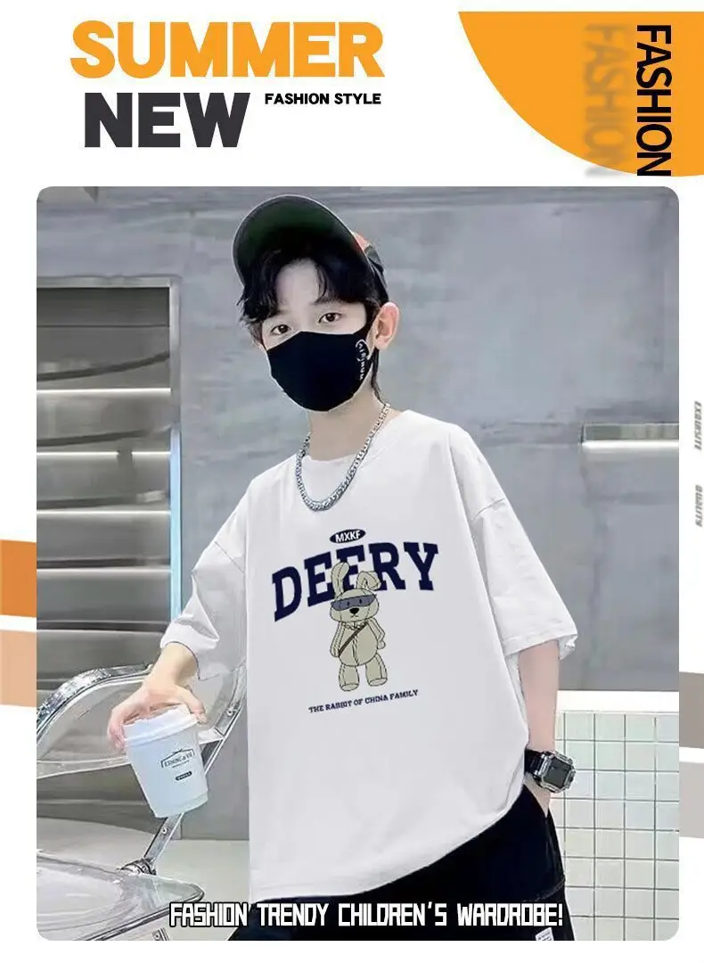Boys Cotton Printed T-Shirt Yellow Loose Summer — feature 1