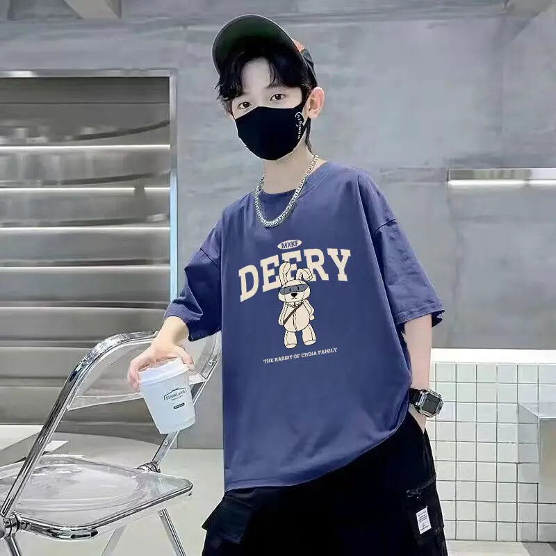 Boys Cotton Printed T-Shirt Yellow Loose Summer - Image 5
