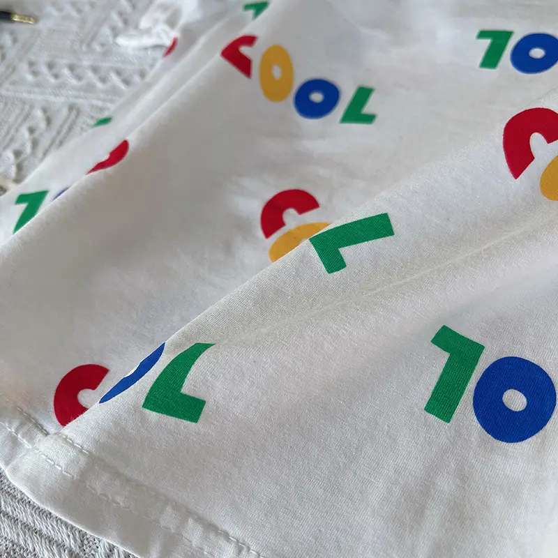 Children Summer T-Shirt Shorts Set Colorful Letters Denim Shorts - Image 6