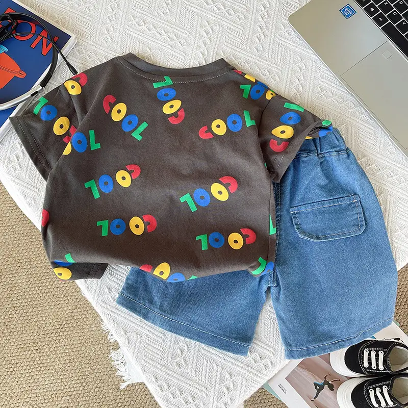 Children Summer T-Shirt Shorts Set Colorful Letters Denim Shorts — feature 5