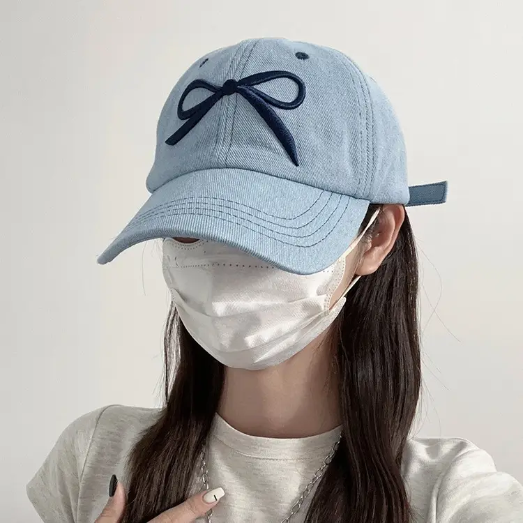 Women's Bow Baseball Cap Light Blue Wide Brim
