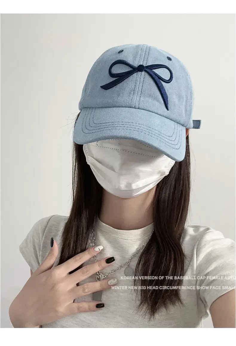 Women's Bow Baseball Cap Light Blue Wide Brim — feature 8