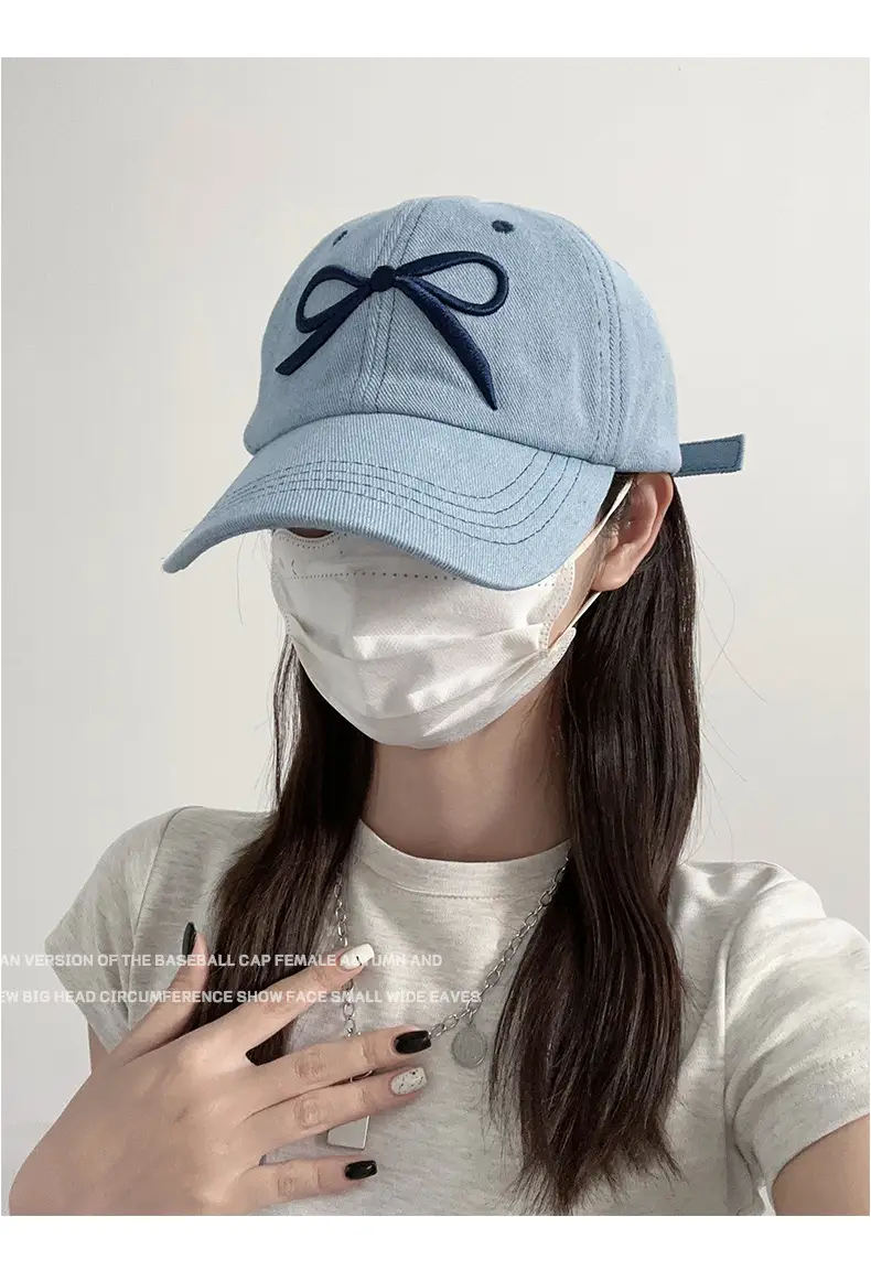 Women's Bow Baseball Cap Light Blue Wide Brim — feature 9
