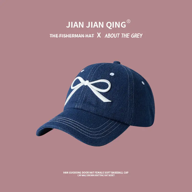 Women's Bow Baseball Cap Light Blue Wide Brim
