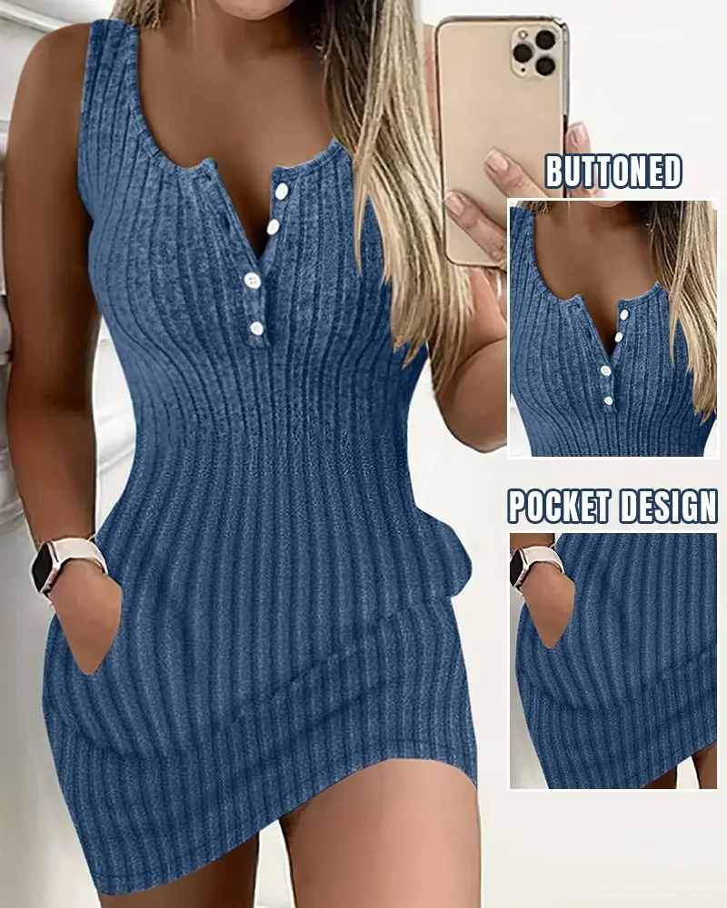 2024 V-Neck Sleeveless Dress Women Grey — feature 3