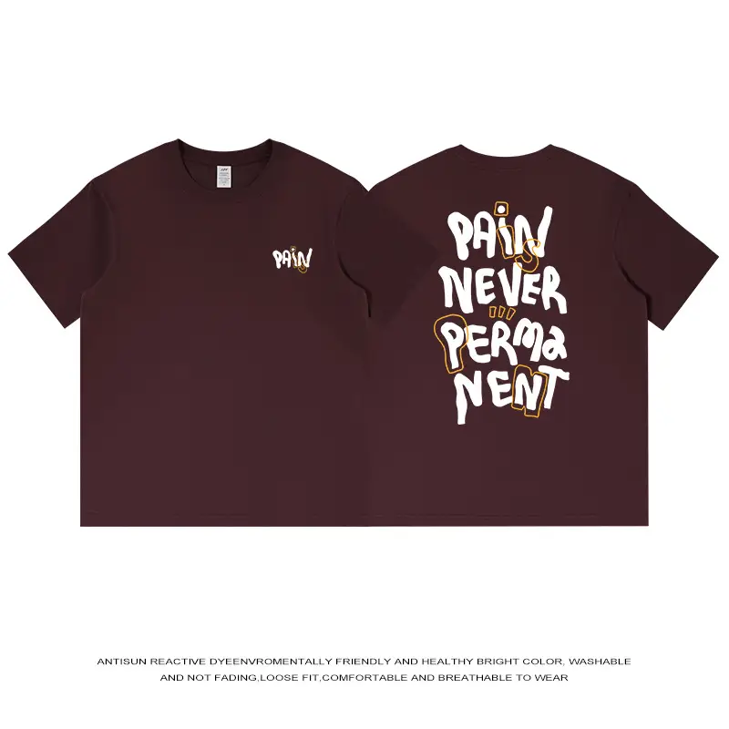 Men Brown Printed T-Shirt 230g Cotton Loose Fit - Image 3